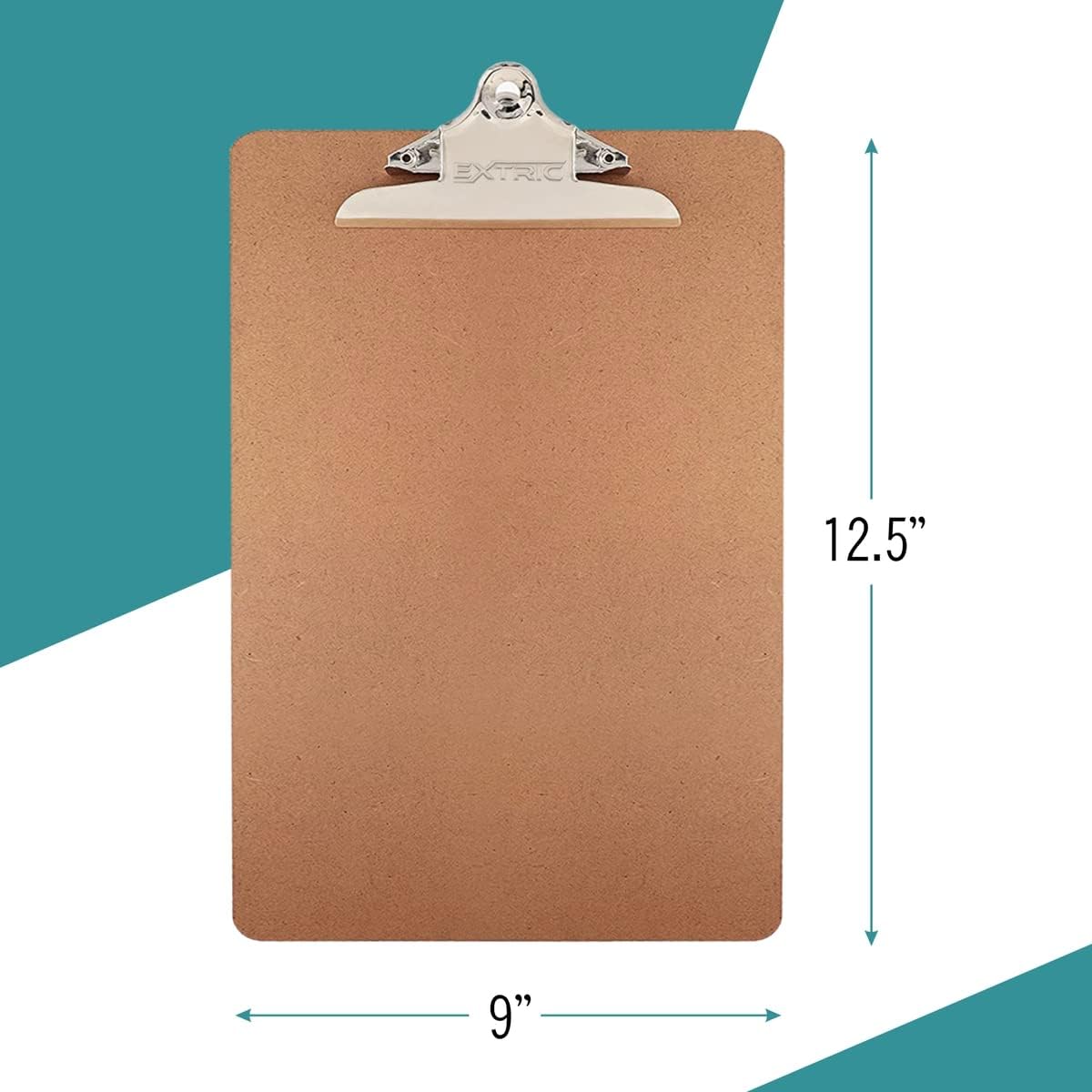 24 Clipboards Standard A4 Letter Size, 9x12.5 inch Wooden Clipboard with 6" Metal Clip, Hardboard, Fits 8.5 x 11 Inch Paper, Bulk Pack