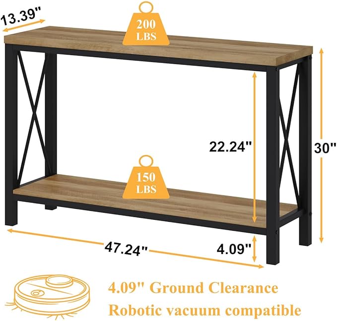 BON AUGURE Farmhouse Entryway Table, Sofa Console Table Behind Couch for Living Room, Industrial Hallway Tables for Entry, Front Door, Entrance, Foyer (Vintage Oak, 47 Inch)