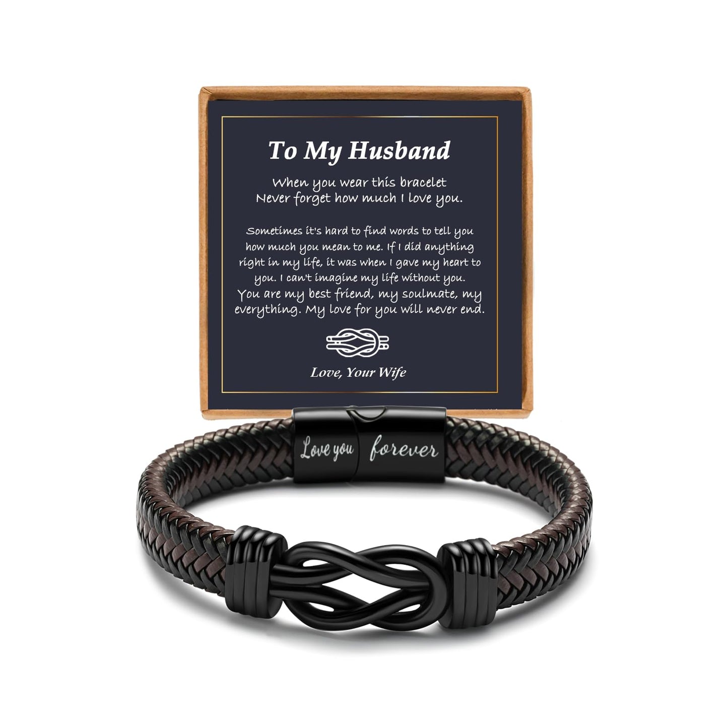 YBISNAIRE Gifts for Mens Husband from Wife, Cool Love Infinity Mens Leather Bracelets for Man Him Birthday Gifts Ideas Present for Christmas Anniversary Retirement Fathers Day