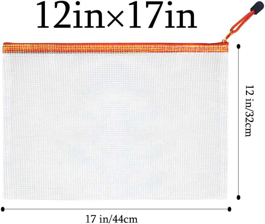 Mesh Zipper Pouch Bag,A3 Zipper Bag for Organizing Storage, Waterproof Zipper Pouch, 17" x 12"/44cm x 32cm, File Bag for School and Office Supplies (Orange)