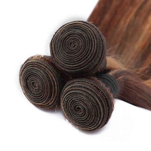 Giginger Straight Human Hair Bundles 16 18 20 Inch Brazilian Chocolate Brown Highlight P4/30 Straight Bundles Human Hair 100% Unprocessed Raw Quick Weave Hair for Black Women