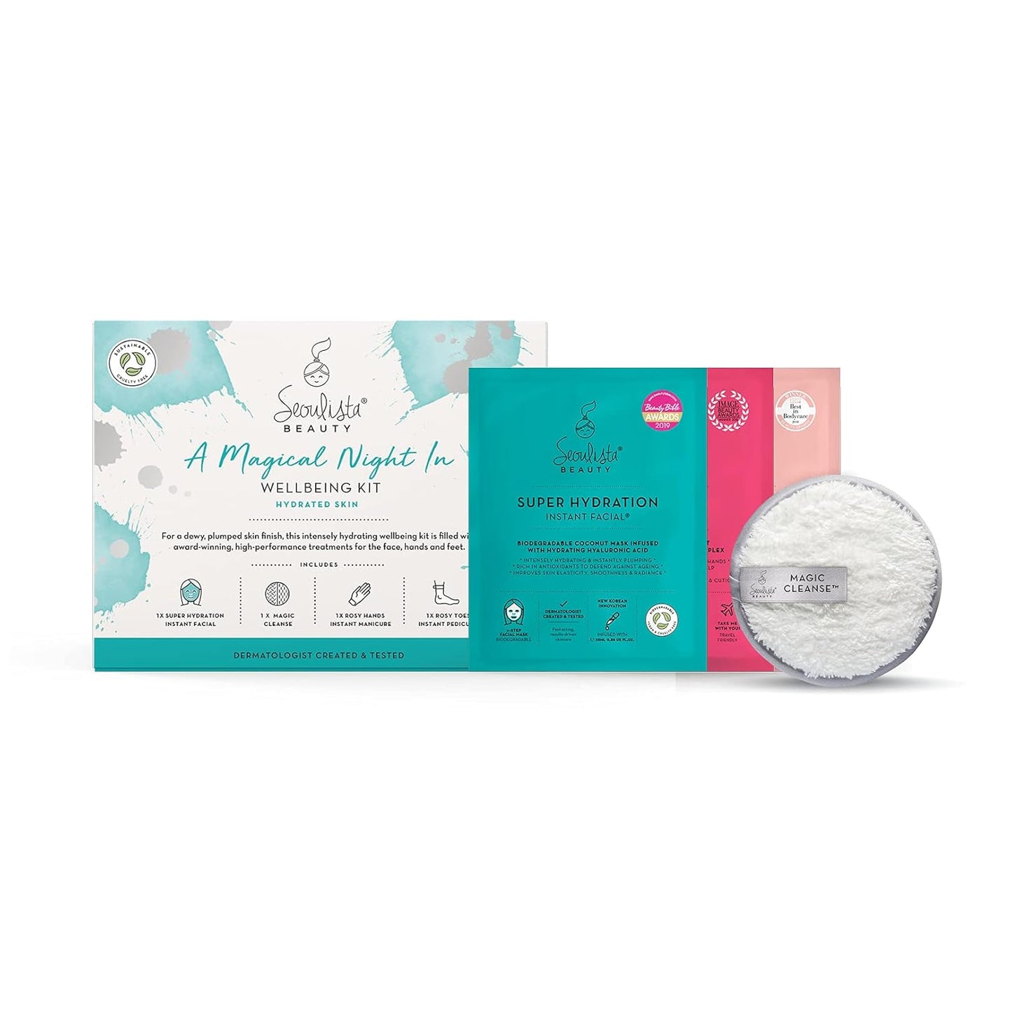HYDRATED Gifting Bundle | SUPER HYDRATION SHEET MASK | Rosy Toes - Foot Mask Instant Pedciure | Rosy Hands - Hand Mask Instant Manicure| Magic Cleanseâ¢ Eco-friendly Cleansing Tool