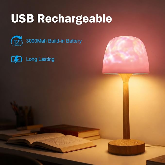 Waterproof Shower Lamp Cordless, Rechargeable Shower Light with 16 Color Ocean Wave Lights Projector, Rechargeable Bathroom Lamp with Touch & Remote Control,Spa-Like Mood Light for Bathtub/Shower