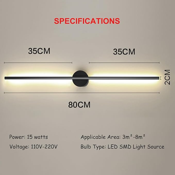 Indoor Long Wall Light Modern LED Minimalist Sconce with Motion Sensor Interior Acrylic Black Lamp Inside Fixtures Living Room Bathroom Front Door Bedroom