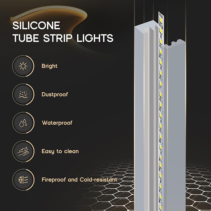 LED Strip Lights Daylight White 6000K,98.4ft 110-120V Neon Rope Lights,Flexible Silicone Outdoor Waterproof Neon Strip Lights for Bedroom,Mirror,Kitchen Cabinet, Living Room,Halloween Decor