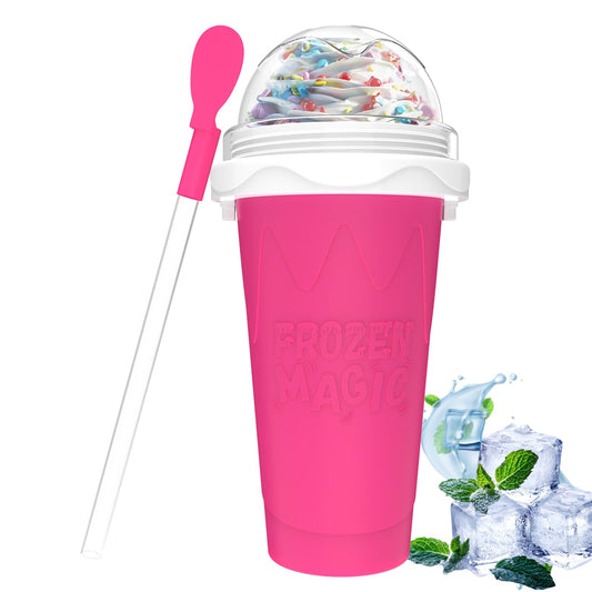 Slushie Maker Cup, Magic Quick Frozen Smoothies Cups for Homemade Milk Shake Ice Cream Maker, Cooling Cup, Double Layer Squeeze Slushy Maker Cups, Birthday Gifts for Friends,Family(Pink)