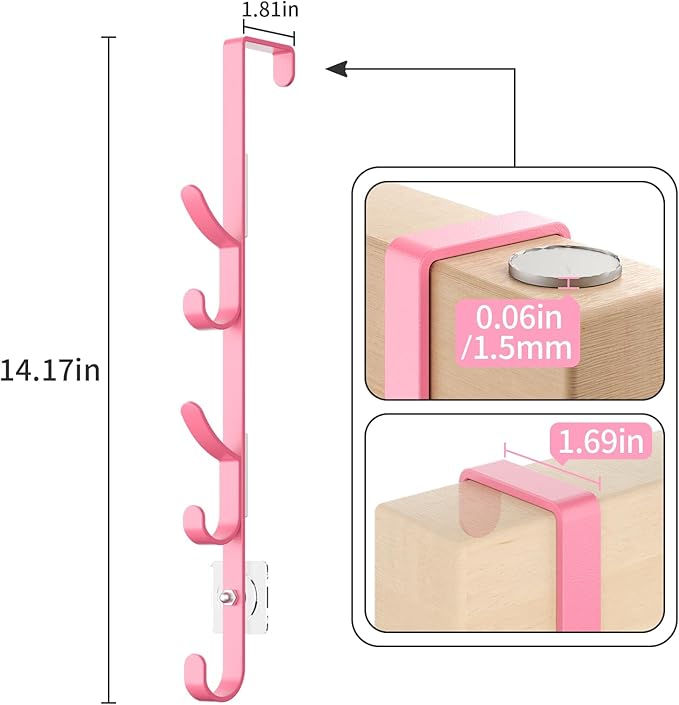 Over The Door Hooks, Metal Door Hooks for Hanging, Over The Door Purse Organizer for Coat Hanger, Back of Shower Door for Hanging Towel Rack Clothes, Hat, Bathroom, Closet (Pink-3Packs)