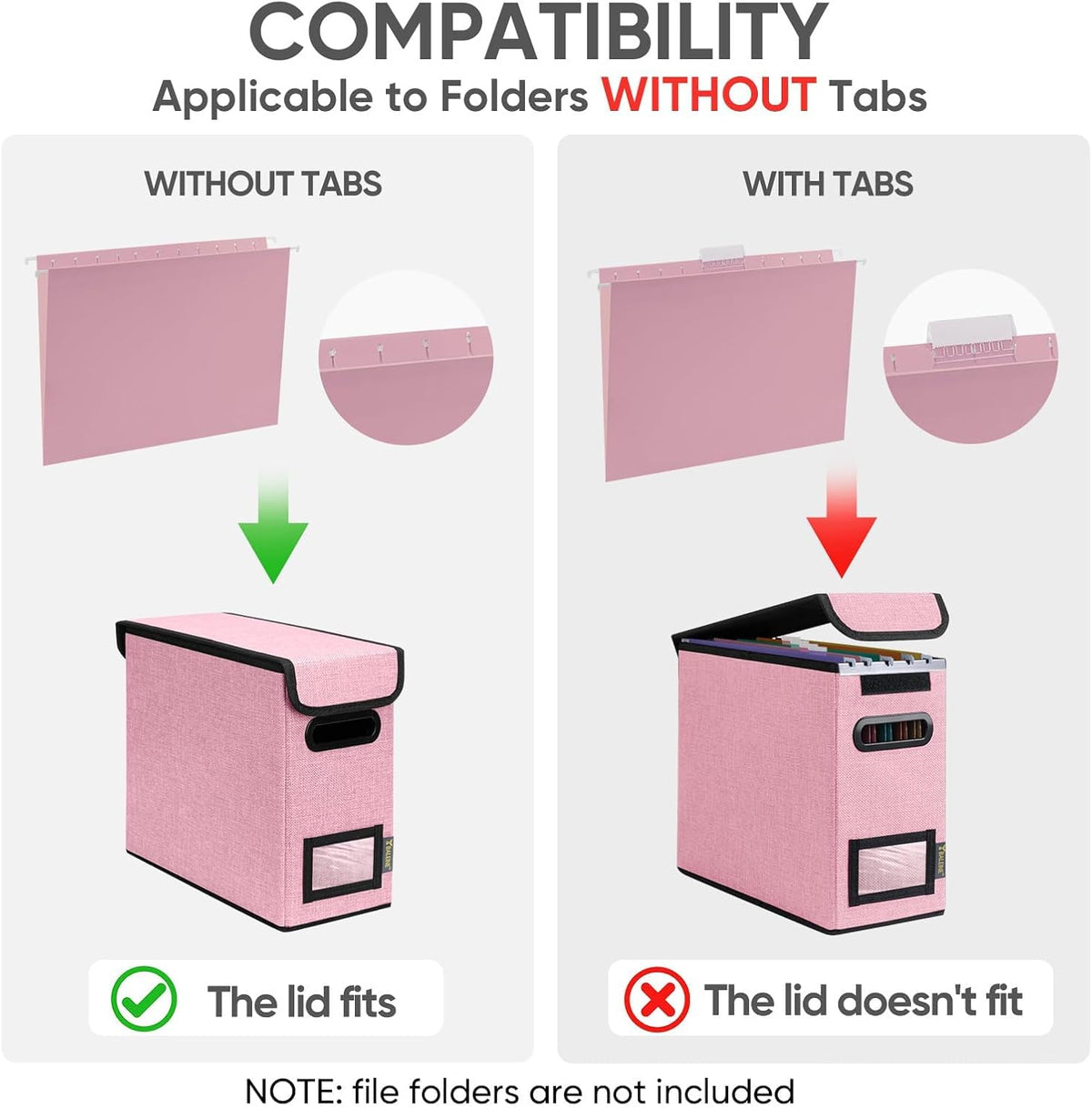 BALEINE File Organizer Box with Lid, Collapsible File Folder Organizer with Plastic Slide, Hanging File Folder Box for Office Document Storage (1 Pack, Pink, S)