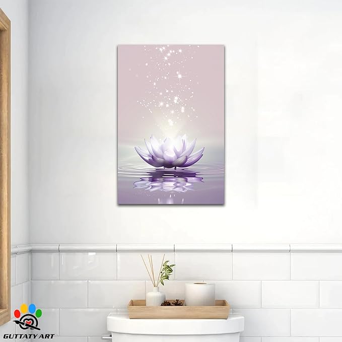 Zen Canvas Wall Art, White Lotus Flower Bloom in Water Wall Poster, Lotus Flower Canvas Art Print, Calm Relax Picture, Modern Framed Spiritual Home Artwork for Bathroom Spa Yoga Decor 24x36 inch