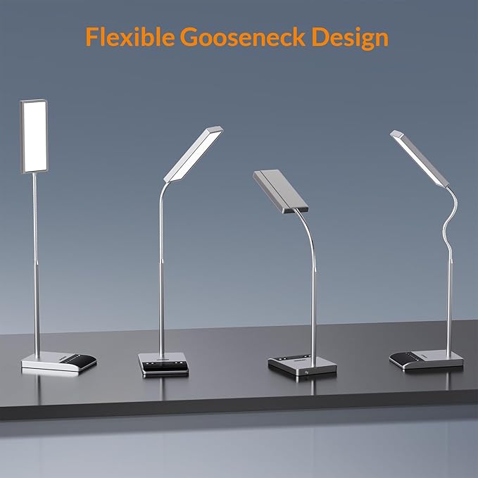 LEPOWER Desk Lamp, 800LM LED for Home Office, 12W Reading for Desk, Eye-Caring Light, Touch Table Gooseneck Lamp, 50 Lighting Modes, Bright for Bedroom, Study (Grey)