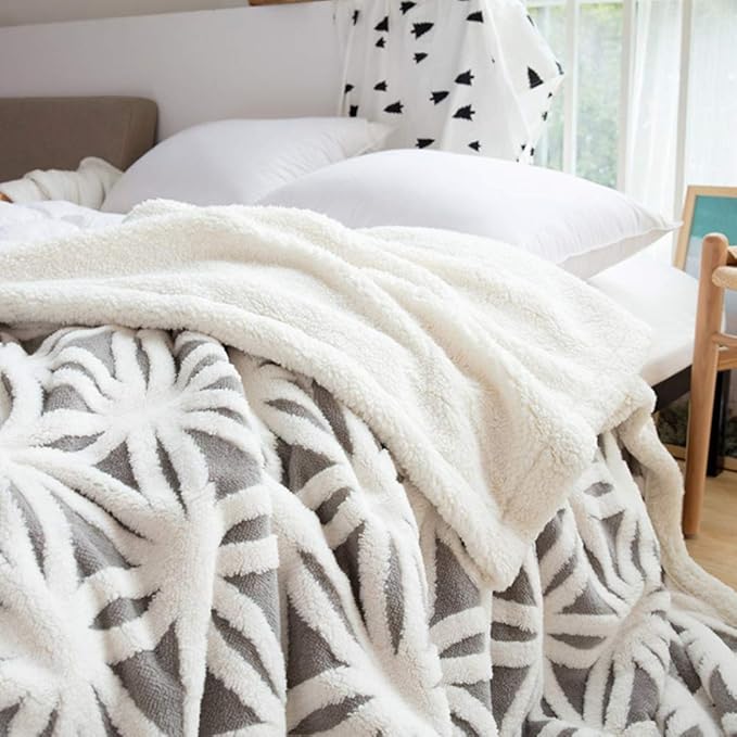 LOMAO Sherpa Fleece Blanket 90x110 Fuzzy Soft Throw Blanket Dual Sided Blanket for Couch Sofa Bed (Grey, 90''x110'')