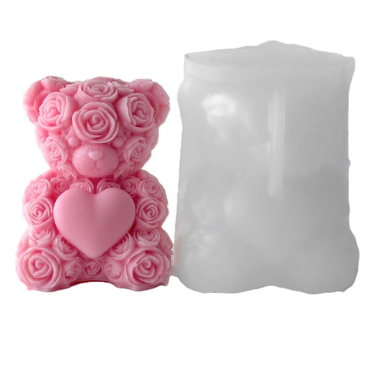 Midnadiy Large Rose Bear Candle Mold,New 3D Teddy Bear Silicone Molds for Candle Making, Resin Casting, Home Decoration,Handmade Soap, Valentine's Day Gift