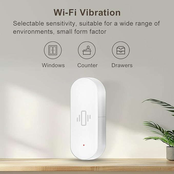 WiFi Vibration Sensor: Smart Door Window Sensor with App Alerts, Wireless Glass Break Detector, Adjustable Sensitivity, Compatible with Alexa Google Home (2Pack)