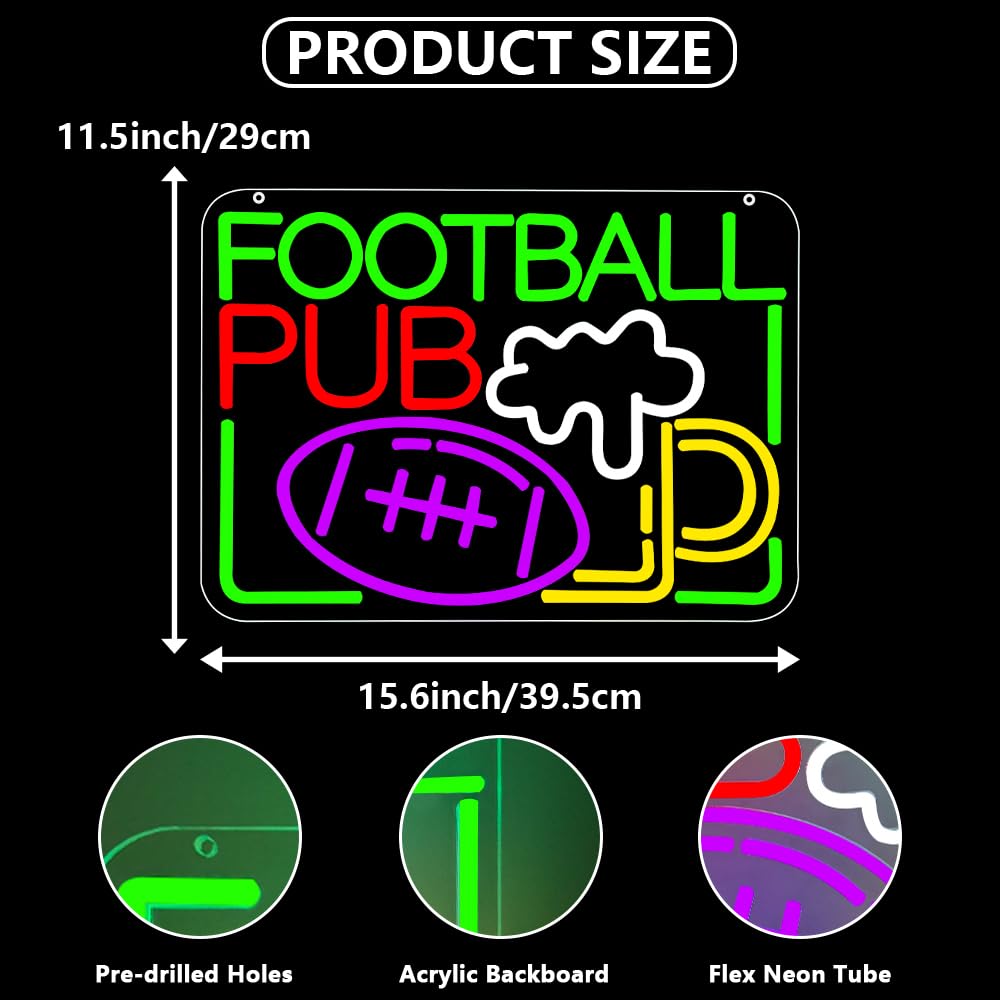 Beer Neon Sign, Bar Led Neon Light Signs for Home Bar Wall Decor Dimmable Football Light up Sign for Pub Bistro Night Club Home Man Cave Decoration Gift USB Powered(15.6"*11.5"")"