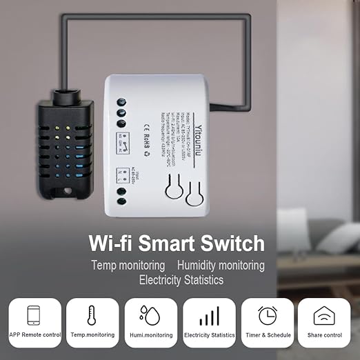 Tuya WiFi Intelligent Temperature and Humidity Sensor | 85-250V Dry Contact Relay | Real-Time Monitoring Intelligent Module | Compatible with Alexa Google
