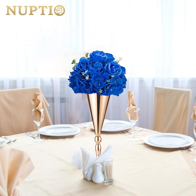 NUPTIO Royal Blue Flowers for Centerpieces: 2 Pcs 11.8 inch Diam Artificial Flower Balls for Centerpieces - Fake Flower Ball Arrangement Bouquet Rose Wedding Centerpieces for Tables Decorations