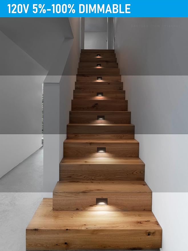 LEONLITE 12-Pack 5CCT 120V LED Step Lights, 150LM 5%-100% Dimmable Stair Lights Indoor Outdoor IP65 Waterproof, Aluminum Anti-Glare Shell, CRI90 ETL 2700K/3000K/3500K/4000K/5000K, Oil Rubbed Bronze