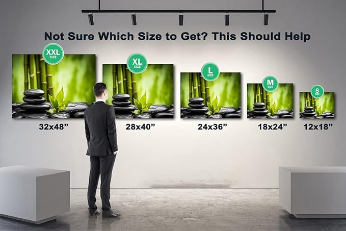 GUTTATY Zen Wall Art Decor, Modern Bathroom Zen Decor Wall Art, Relaxing Canvas Wall Art for Spa Zen Room Decor, Green Bamboo Forest and Pebble Art Prints for Office & Spa Wall Decor 28x40 Inches