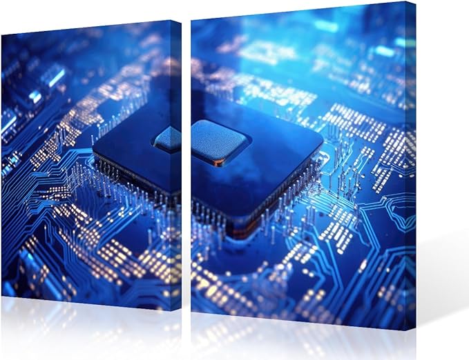 3 Pieces Circuit Board Decor Pictures Paintings Semiconductor Chip Canvas Wall Art Artwok Home Decor for Living Room Minimalism Giclee Stretched Framed Art Ready to Hang, 24" Wx16 H