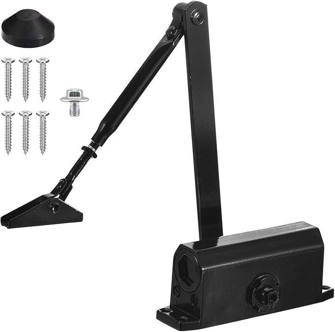 MECCANIXITY Door Closer Automatic Door Closer for 25-65kg Outdoor Internal Metal Wooden Doors,180D Spring Hydraulic Auto Door-Closer Automatic Adjustable Closer(Black,Aluminum)