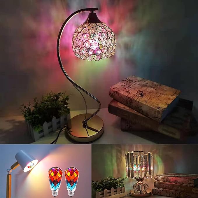 I-SHUNFA Edison Stained Glass LED Light Bulb,6 Watts Heatless E26 ST64 LED Light Bulbs for Home Party,Recreation Room,Balcony,Garden,Christmas Decoration 2 Pack