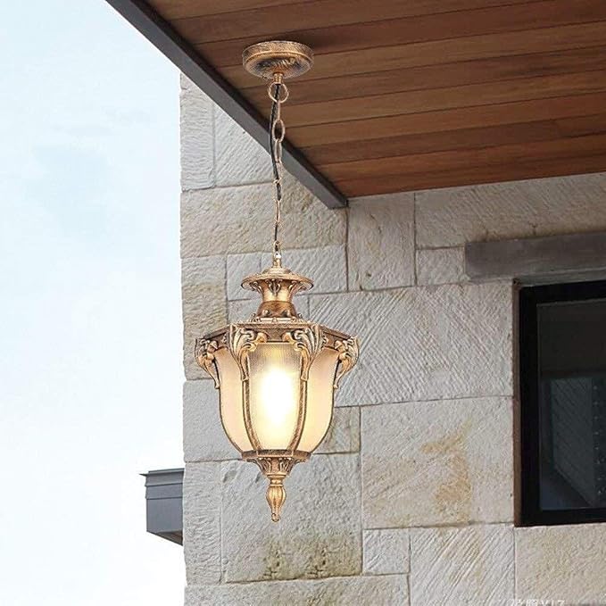 Solar Garden Lights Outdoor Waterproof Hanging Lantern Antique Staircase Corridor Pendant Lights Garden Ceiling Chandelier Lighting Porch Patio Pavilion Landscape Fixtures (Color : Black-s-1831cm)