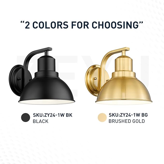 zeyu 8.4'' Barn Sconce Wall Lighting, 2 Pack Industrial Wall Lights for Bedroom Dining Room, Metal Dome Shade in Black Finish, ZY24-1W-2PK BK