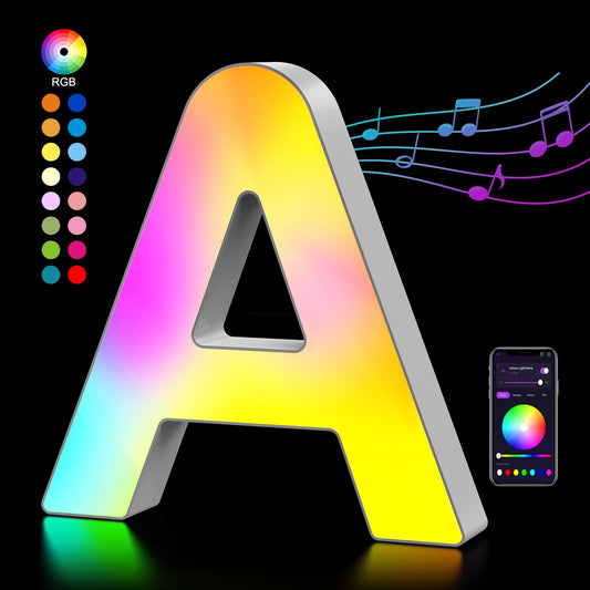 Light Up Letters USB Powered, LED Marquee Letters Lights Color Changing Name Sign, Gifts for Girls Women Party Birthday Decorations, APP Control, Night Light Christmas Valentine Wall Table Decor - A