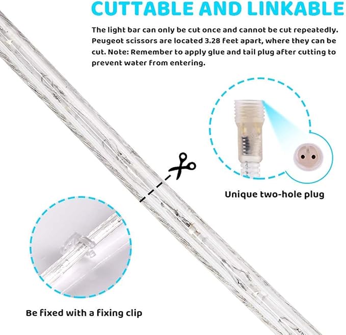 SURNIE LED Rope Lights Outdoor Warm White, Waterproof 50FT Cuttable 3000K Lighting Indoor 110V Connectable Flexible Electric Lights for Christmas Trees Bedroom Outside Patio Decor, Not Flat Strip