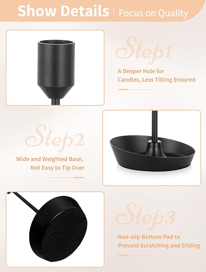 NUPTIO Black Candlestick Holders for Table: 6 Pcs Taper Candles Holders Bulk for Halloween - Tall Candle Stick Holder for Birthday Party Living Room Fireplace Centerpiece