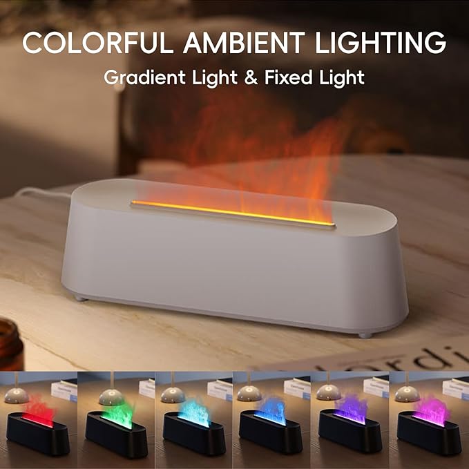 Essential Oil Diffuser, Fireplace Flame Fire Oil Diffuser, 250ml Cool Mist Aromatherapy Humidifier, Scent Diffuser with 7 Colors Light, Remote Control, Timer & Auto-Off for Home, Room (White)