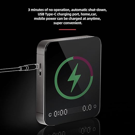 Portable Coffee Scale,Digital Touch Espresso Scale with with Timer,2kg/0.1g High Precision,Rechargeable 1800mAh Battery Tempered Glass Mirror
