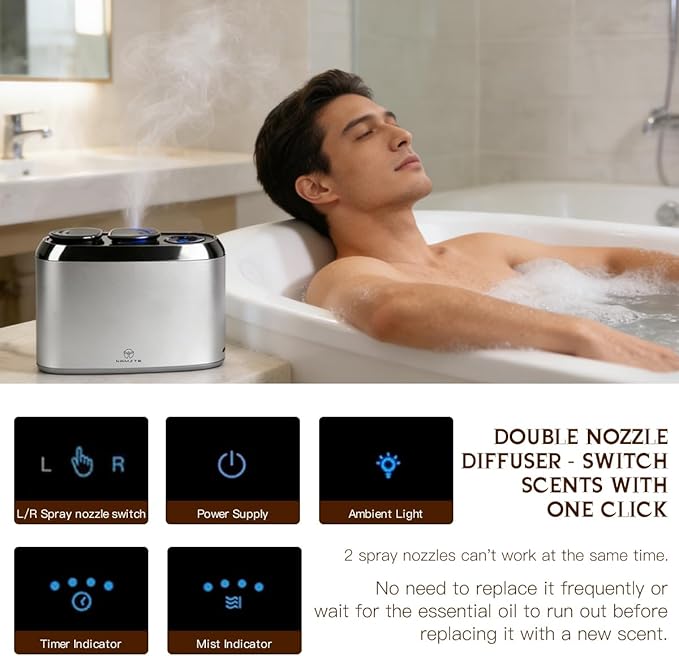 Waterless Essential Oil Diffuser Upgrade 50ml x 2 Types Scent Diffusers, Portable Wireless Aroma Air Machine, Smart App & Button Control Fragrance for Large Room, Bathroom, Office, Camping