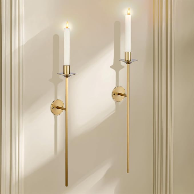 Sziqiqi Wall Candle Holder Gold: Candle Sconces Wall Decor Set of 2 for Dining Room Wall Hanging Candle Sticks Holder for Living Room Fireplace