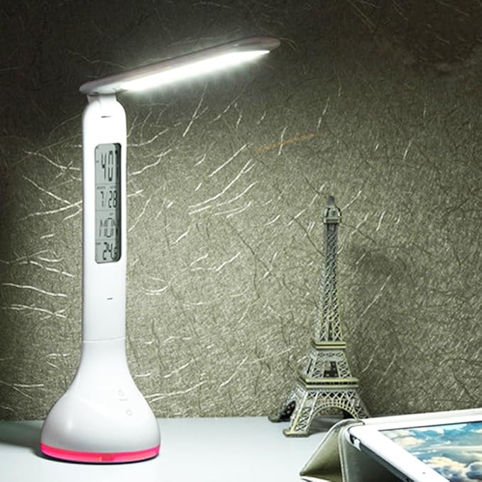 AYI Desk Lamp with LED Display Eye-Caring LED Table Lamp with Calendar, Temperature Display, Multi-Angle Adjustable 7-Color Gradient Ambient Modern Office Lamp for Home & Office-T19 White