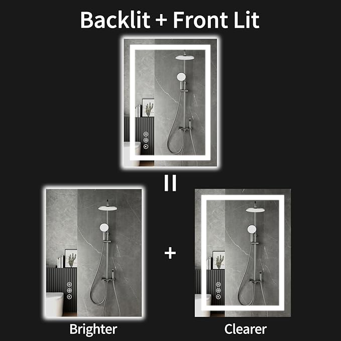 LED Bathroom Mirrors 28"x36" Bathroom Mirror with Lights for Wall, Backlit + Front Lit, 3 Colors, Anti-Fog, Dimmable Brightness for Vanity,Bathroom, Entryway, Living Room