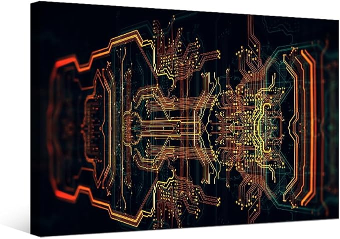 Wall Art for Living Room Circuit Board Canvas Wall Art Wall Decor Computer Chip Wall Painting CPU Concept Wall Paintings for Bedroom Framed Art for Home Decorations Ready to Hang 12X16 INCH