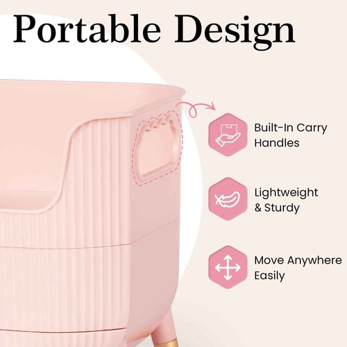 MASSY Egg Shape(Oval) Makeup Storage Box, Countertop Portable Vanity Cosmetics Organizer Preppy Style