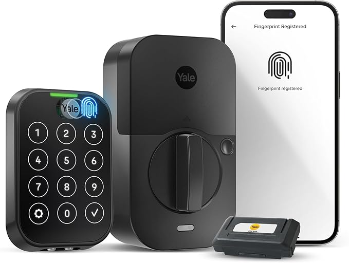 Yale Assure Lock 2 Touch Deadbolt, Black Suede Key-Free Smart Entry Door Lock with Wi-Fi Connected Touchscreen Keypad and Fingerprint Scanner for Code Entry and Remote Access, YRD450-F-WF1-BSP