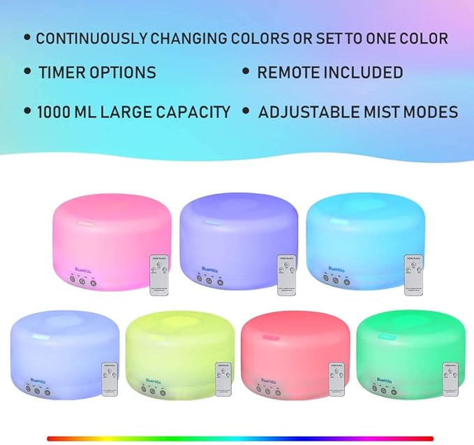 BlueHills Premium Set of Two Large 1000 ML and 2000 ML XL Essential Oil Diffusers Humidifier Combo for Large Room Home with Décor LED Lights Great Gift – Value Pack of Dark Wood Grain