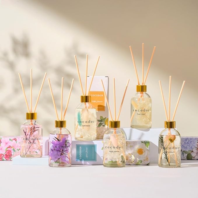 COCODOR Herbarium Reed Diffuser/Pure Cotton/6.7oz(200ml)/ Fragrance Scent Essential Oil Stick Diffuser Set for Bedroom Bathroom Home Décor