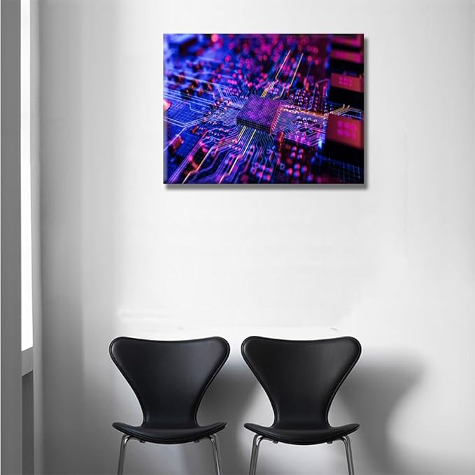 LSIUHWUWI CPU Concept Wall Decorations for Living Room Circuit Board CPU Processor Canvas Wall Art Paintings for Bedroom Wall Artwork Home Decorations Office Wall Art Framed Ready to Hang 12x16 INCH