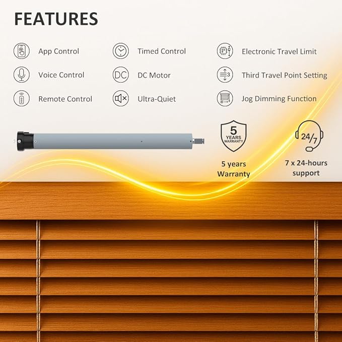 Tuya WiFi Smart Roller Shade Motor 45mm, Electric Blinds Motor No Hub Needed, Compatible with Alexa Google Home, App Control, Heavy Duty Retrofit Kit. (50 N.m for Φ50mm（2") Groove Tube