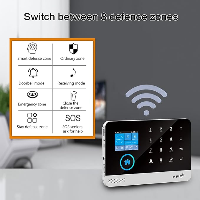 Wireless Home Alarm Security System 13PCS 433MHz LCD Display with Host Remote Controls Alarm Window Door Sensor WiFi+GSM Auto Dial Alarm Compatible with Alexa Google Home Voice Control