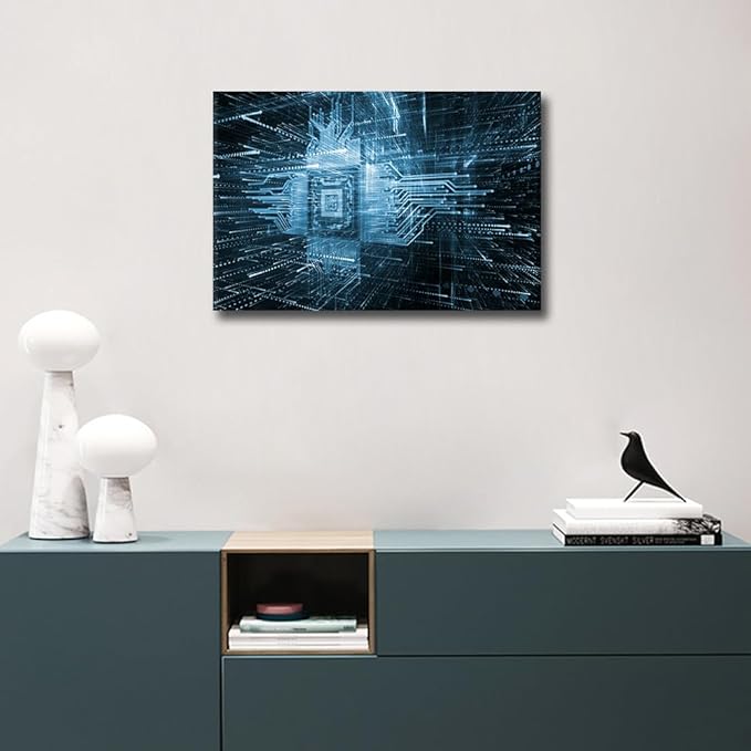 CPU Concept Canvas Wall Art AI Posters & Prints Artwork Virtual Space Contemporary Home Decor Stretched Canvas Picture for Living Room Bedroom Home Office Decor, 24x16in