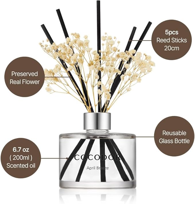 COCODOR Preserved Flower Reed Diffuser/White Jasmine/6.7oz/2Pack / Home Fragrance Scent Essential Oil Stick Diffuser for Bedroom Bathroom Home Decor