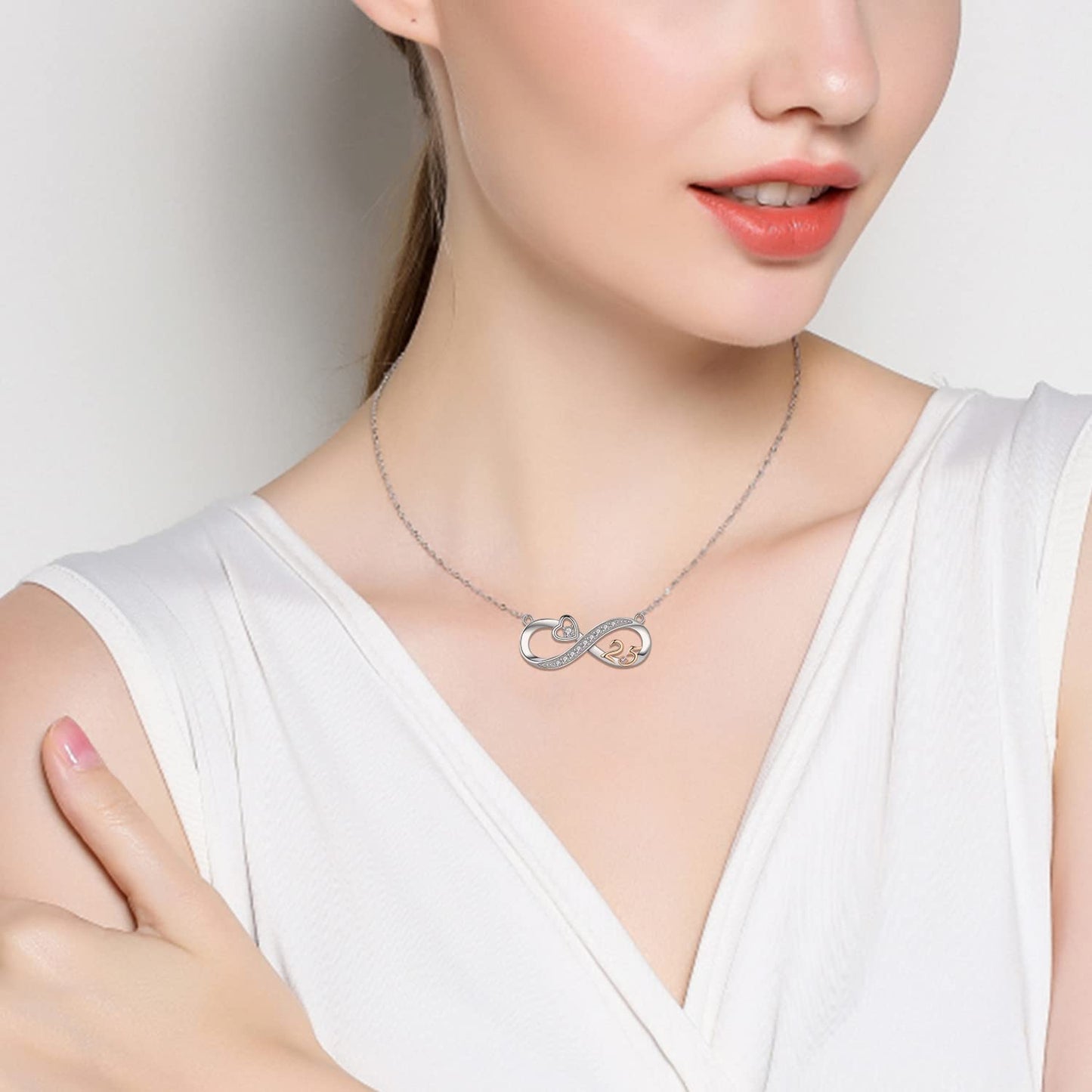 URMWMOO Number Necklace 925 Sterling Silver Infinity Love Heart Pendant Necklaces Jewelry 25th Anniversary Birthday Gifts Wedding Graduation Gift for Her Women
