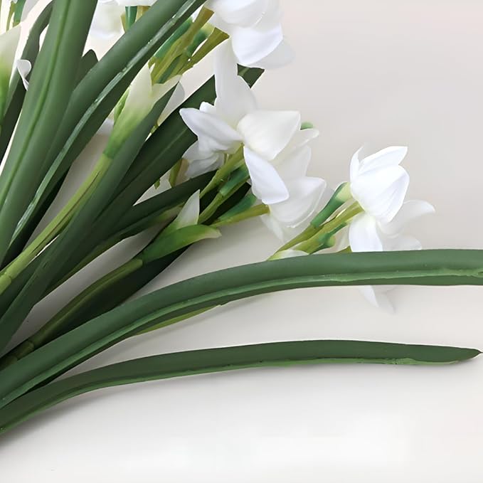 Artificial Flowers for Vases 17.7 Inch 10 Stems， Silk Dried Fake Mums Bouquet Indoor Faux Floral Arrangements for Decoration (White Narcissus)