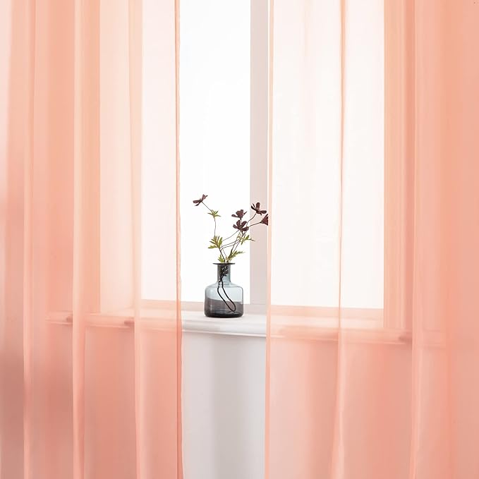 DUALIFE Coral Curtains 63 Inch Length for Girls Bedroom Decor 2 Panels Set Grommet Lightweight Gauzy Drapes Orange Coral Sheer Curtains for Living Room Kids Nursery 52x63 Inches