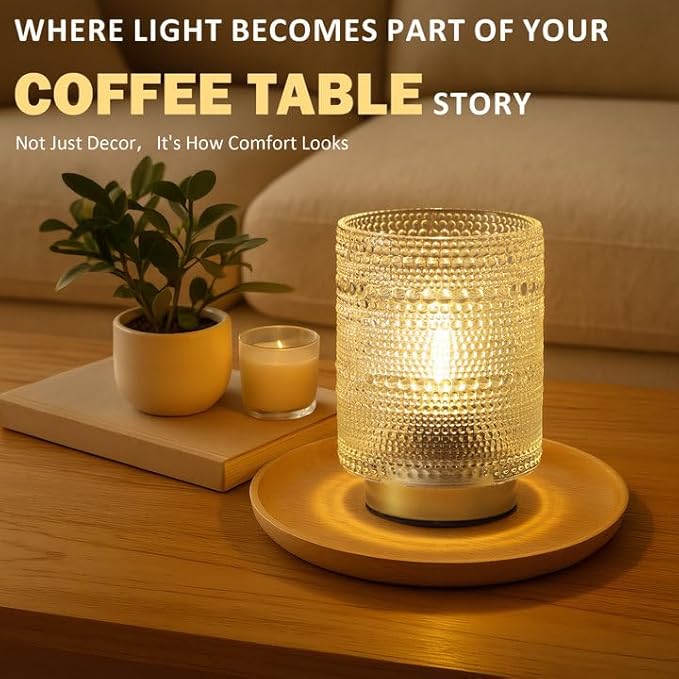 Small Battery operated Lamp with Timer for Bedside/Coffee Table/Book shelf Decor,Cordless Aesthetic Lamps with Warm Moody Lighting for Home Decor/Dorm/Entryway/Cubicle/Bathroom/ Patio Decor(Clear)